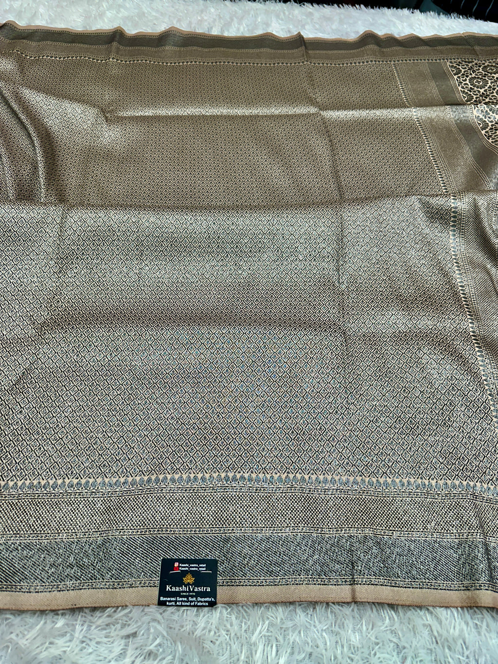 STF54 – Royal Pitch Dupion Saree with Embossed Square Woven Designs