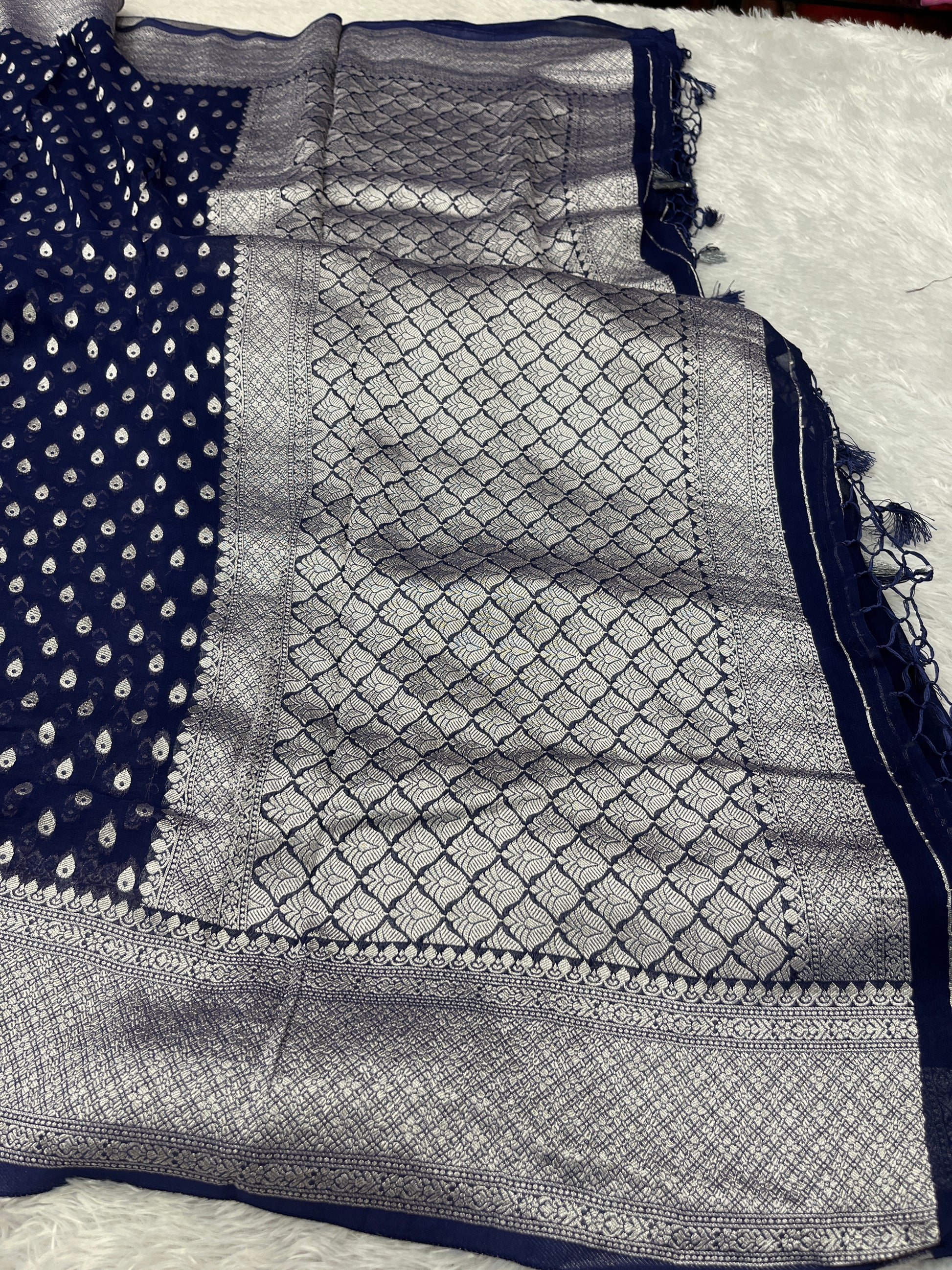 Banarsi Pure Natural Georgette Almond Buti  Design VSG06