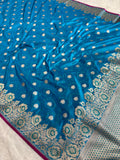 Peacock Blue Banarasi Mashru Kataan Silk Saree with Tanchoi Floral Weaving & Fancy Banarasi Border MKS102