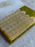 Mehandi Yellow Dual Shade Mashru Kataan Silk Saree with Mughalai Border | MKS657