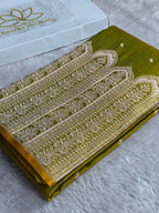 Mehandi Yellow Dual Shade Mashru Kataan Silk Saree with Mughalai Border | MKS657