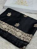Elegant Black Buta Woven Banarasi Satin Mashru Silk Saree with Scalloped Border MKS181