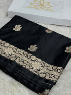 Elegant Black Buta Woven Banarasi Satin Mashru Silk Saree with Scalloped Border MKS181