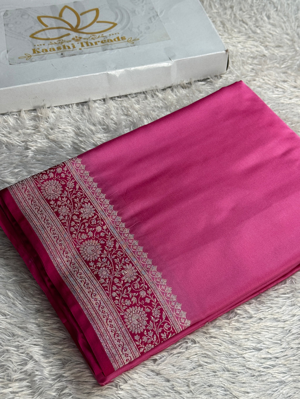 Banarasi Mashru Kataan Silk Saree in Strawberry Pink with Rani Pink Contrast | MKS781