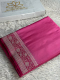 Banarasi Mashru Kataan Silk Saree in Strawberry Pink with Rani Pink Contrast | MKS781