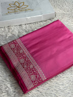Banarasi Mashru Kataan Silk Saree in Strawberry Pink with Rani Pink Contrast | MKS781