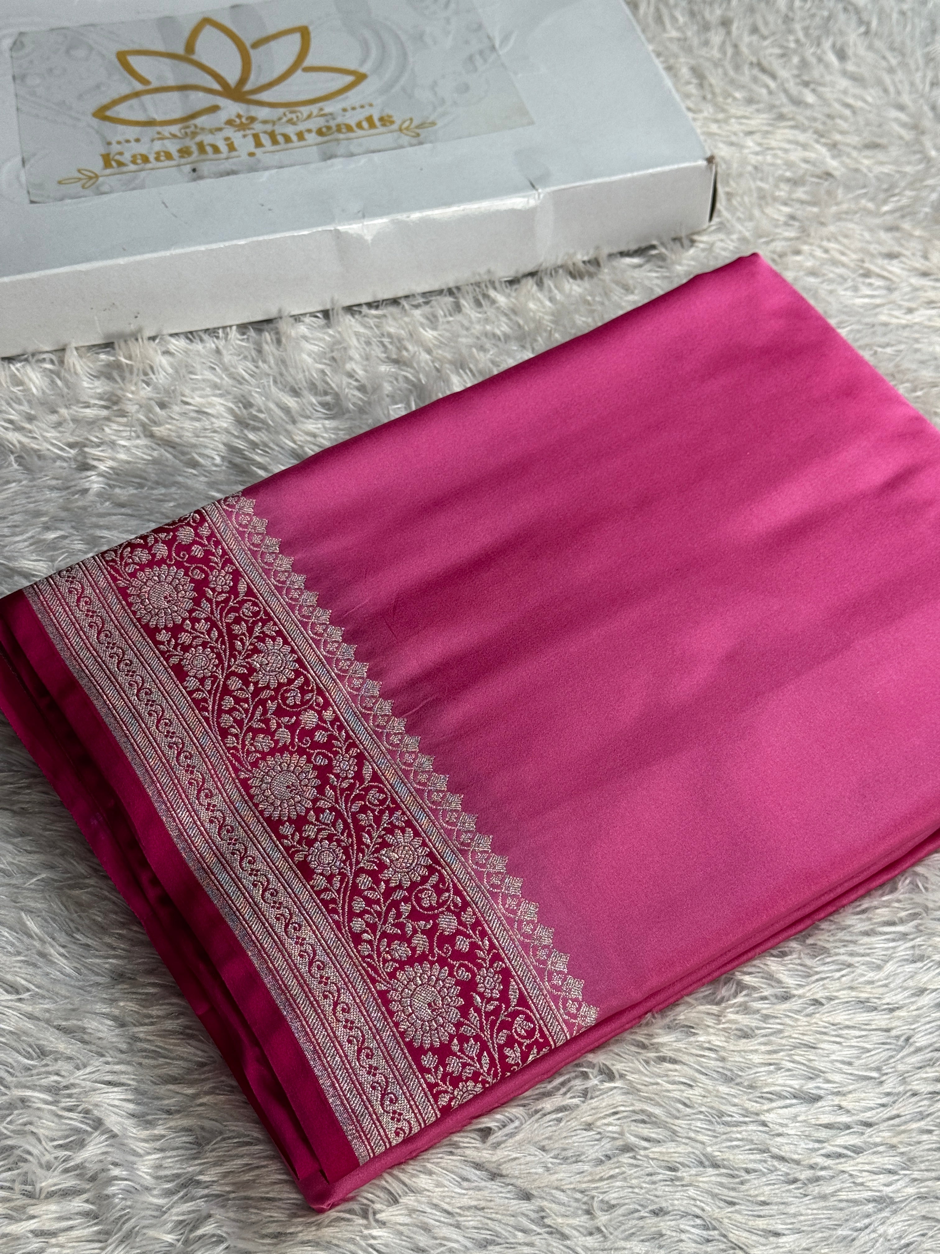 Banarasi Mashru Kataan Silk Saree in Strawberry Pink with Rani Pink Contrast | MKS781