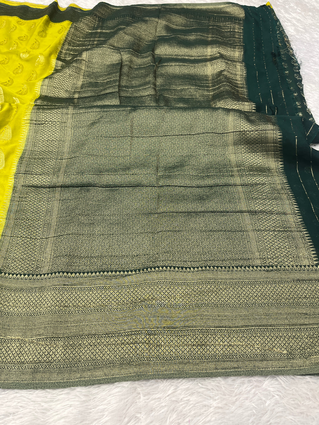 Chinon Silk Karry  Buta  Design Lemon with Green  color  Saree CN07