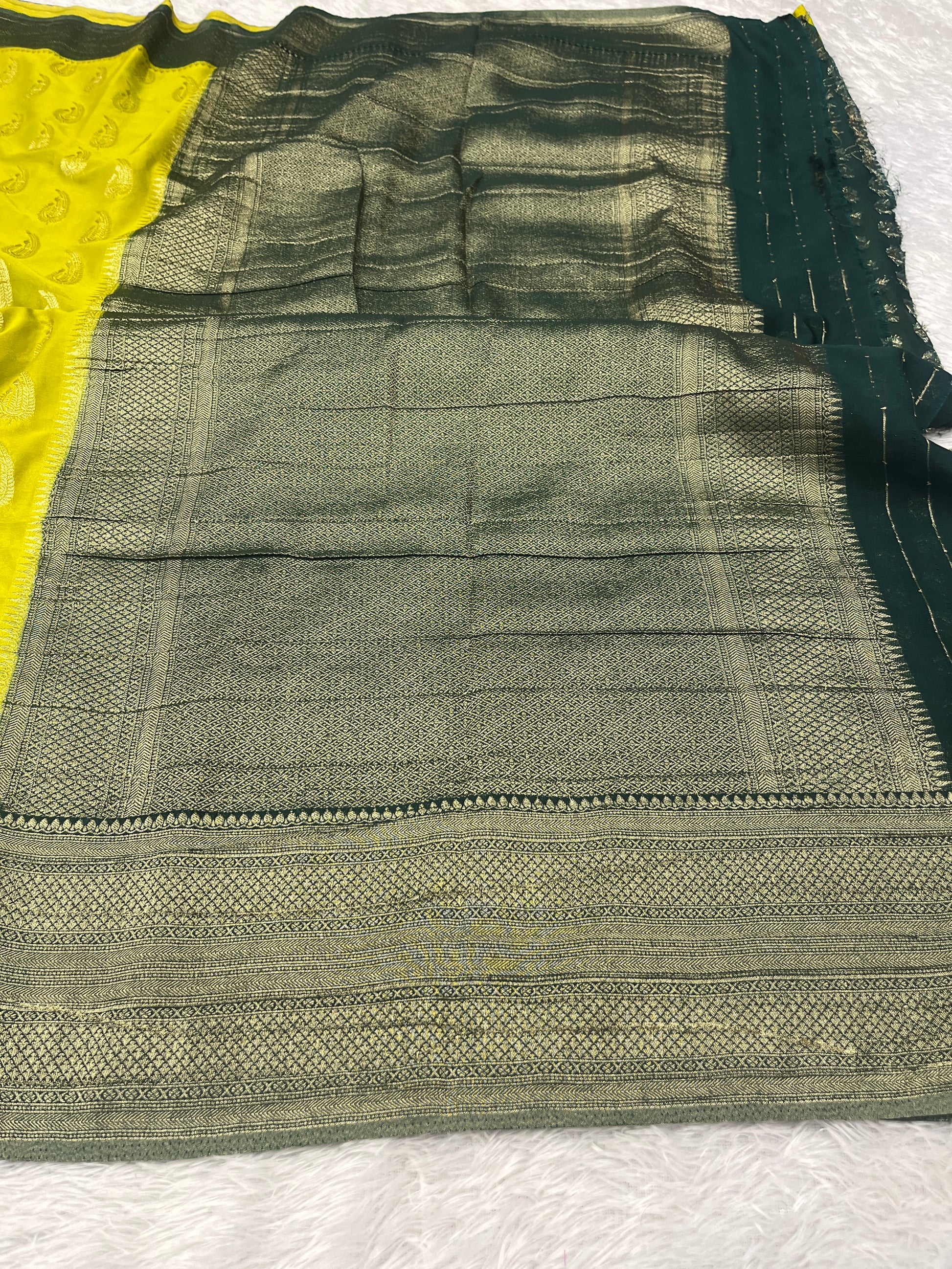 Chinon Silk Karry  Buta  Design Lemon with Green  color  Saree CN07