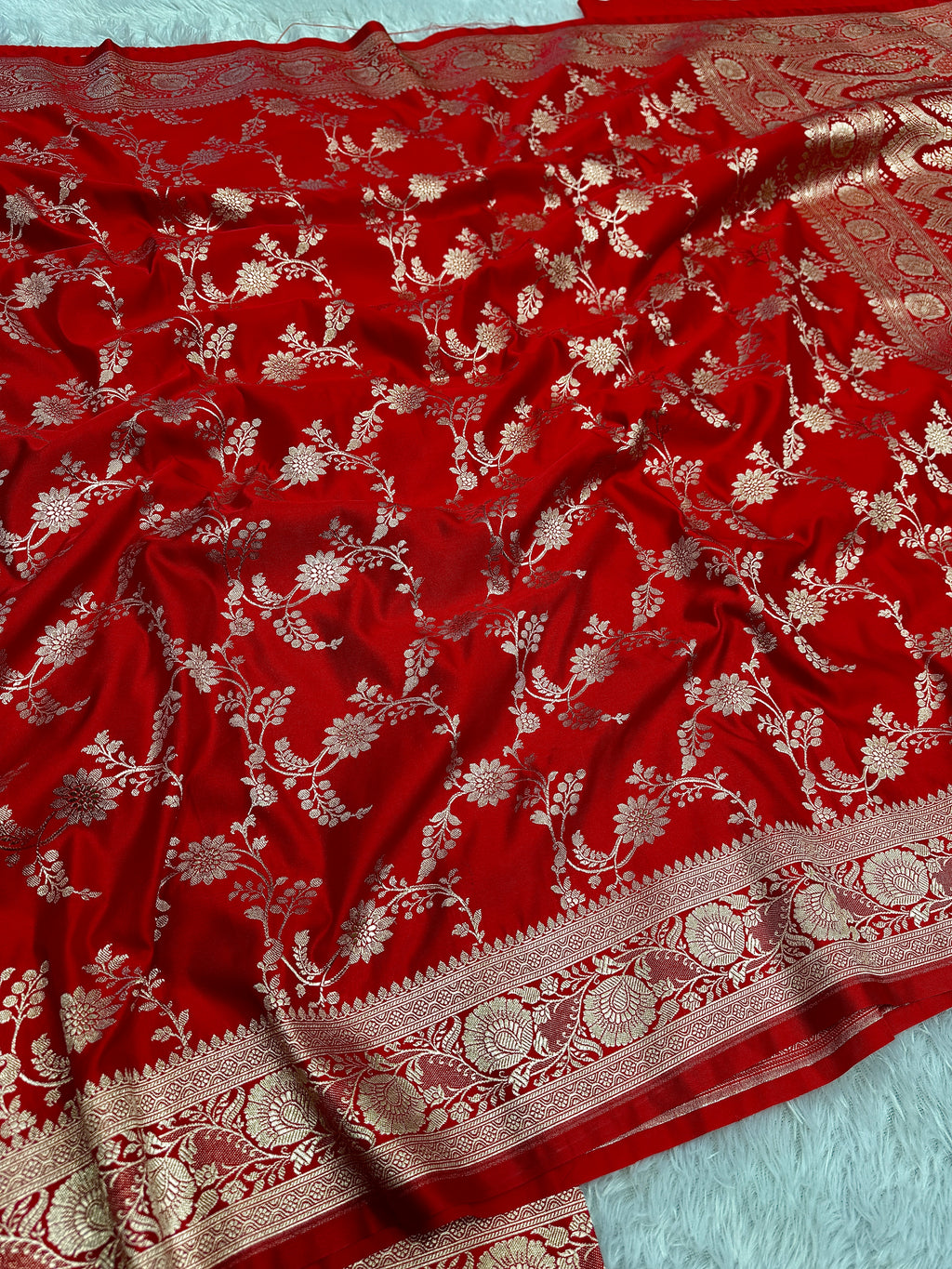 Red Mashru kataan Saree Ms13