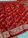 Red Mashru kataan Saree Ms13