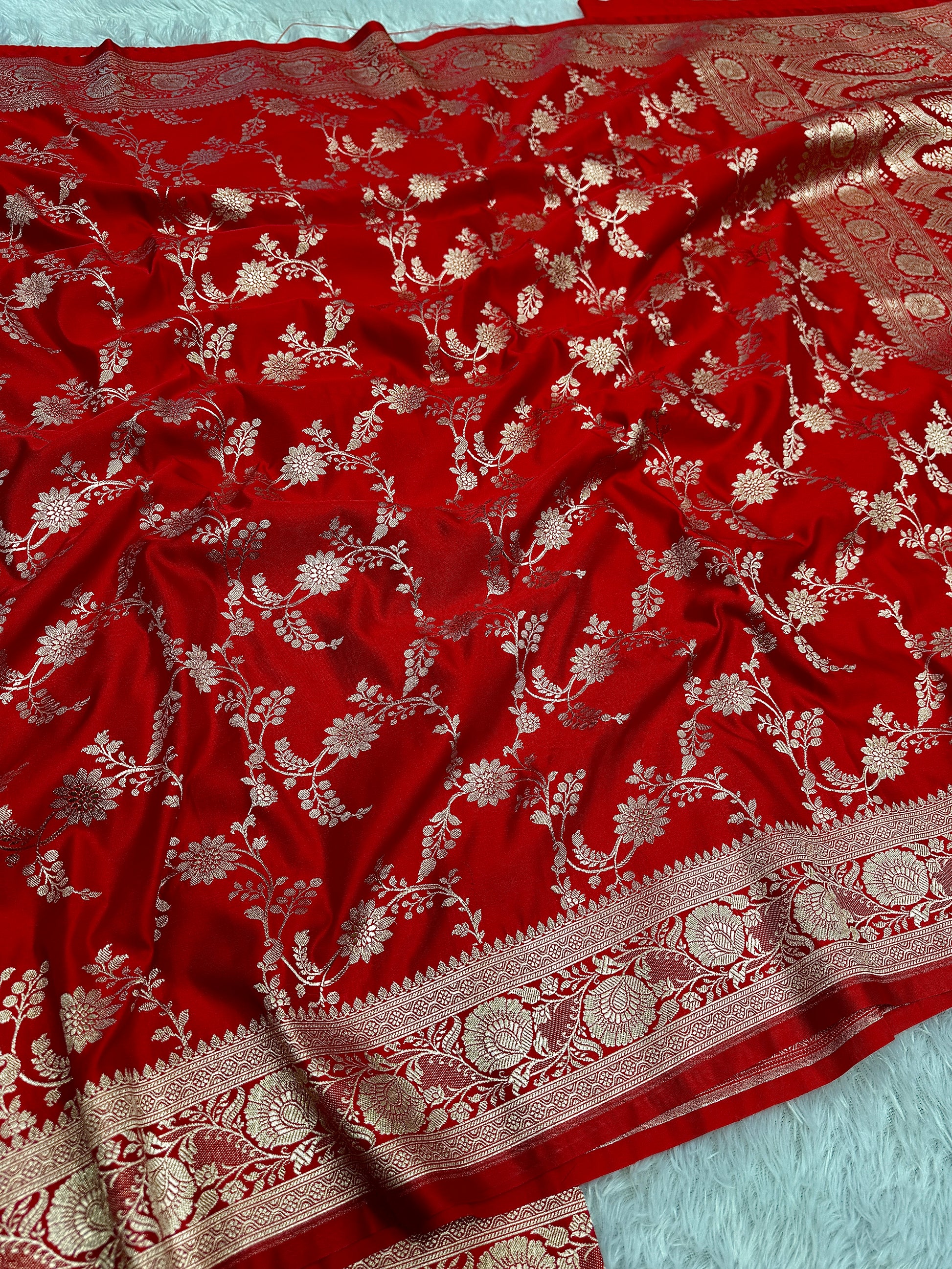 Red Mashru kataan Saree Ms13