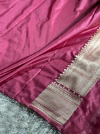 Strawberry Color Banarasi Mashru Silk Saree with Zari Meena Jangla Jaal Weave
MKS161