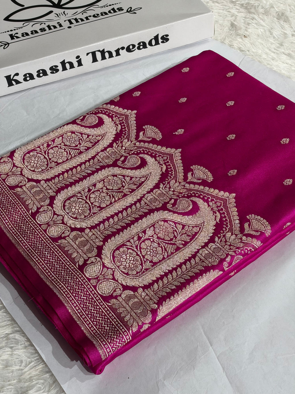 Banarasi Mashru Kataan Silk Saree in Rani Pink | Ikkat Buti Woven Design with Rich Zari Pallu | MKS854