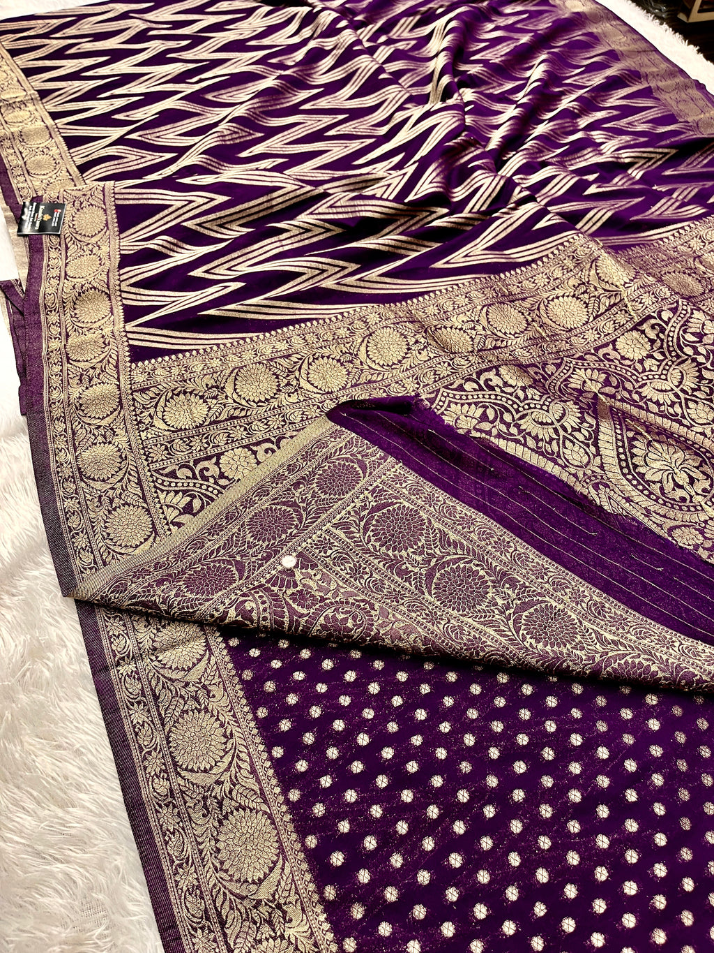 Chinon Silk Zig Zag Design Purple Color Saree CN09