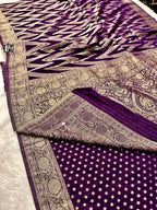 Chinon Silk Zig Zag Design Purple Color Saree CN09