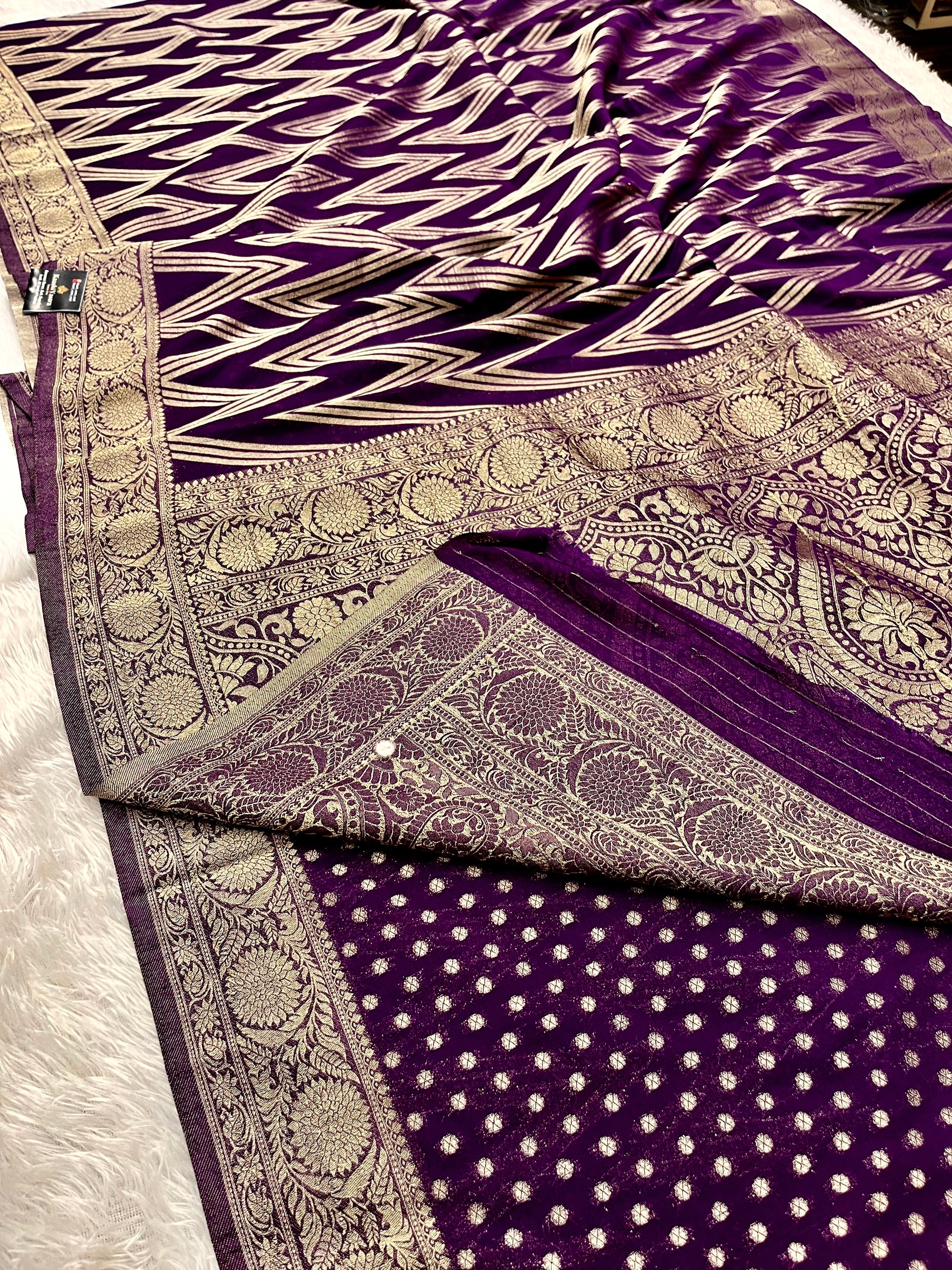 Chinon Silk Zig Zag Design Purple Color Saree CN09