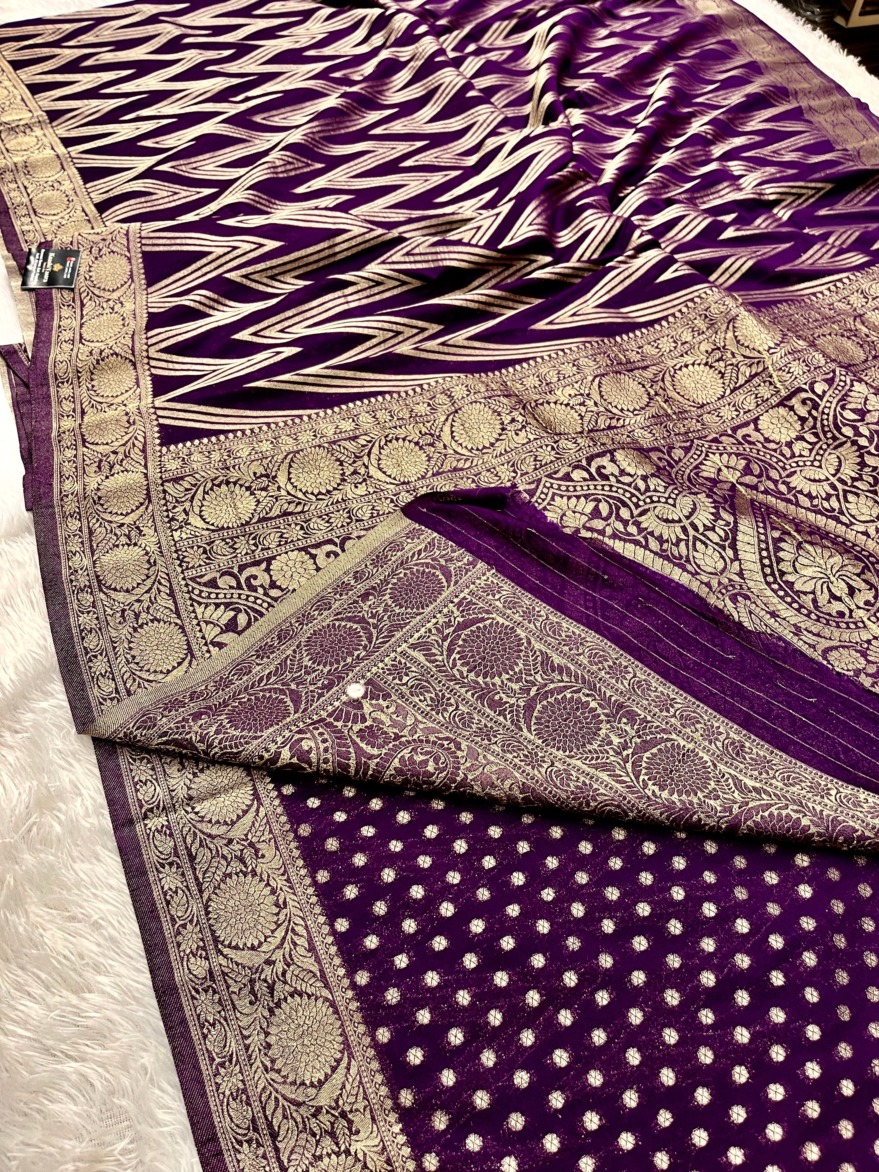 Chinon Silk Zig Zag Design Purple Color Saree CN09