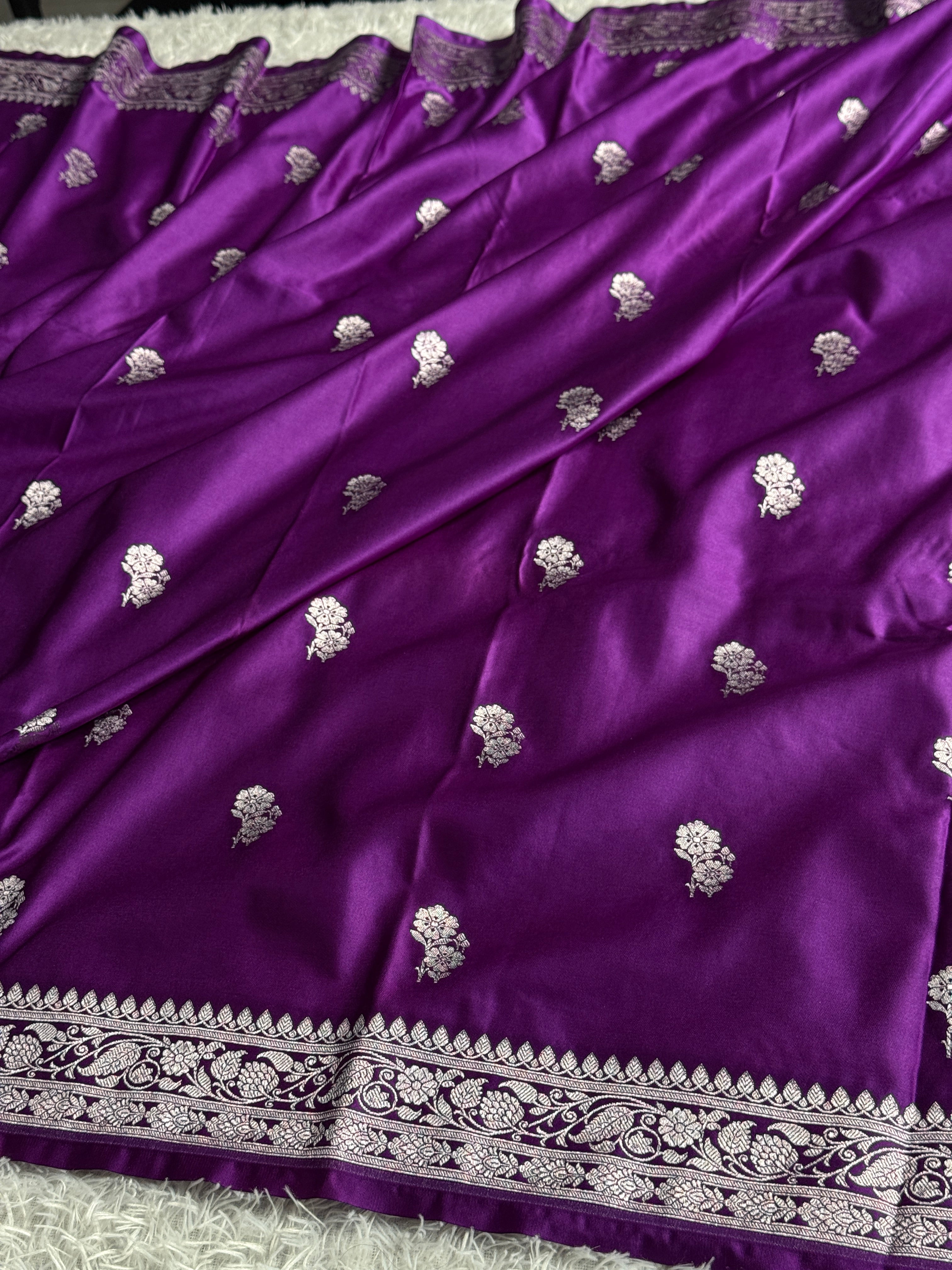 Magenta Banarasi Mashru Kataan Silk Saree with Buta Woven Design & Rich Zari Pallu | MKS687