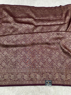 Maroon Banarasi Dupion Silk Saree with Embossed Antique Zari Weaving & Rich Antique Zari Pallu | STF62