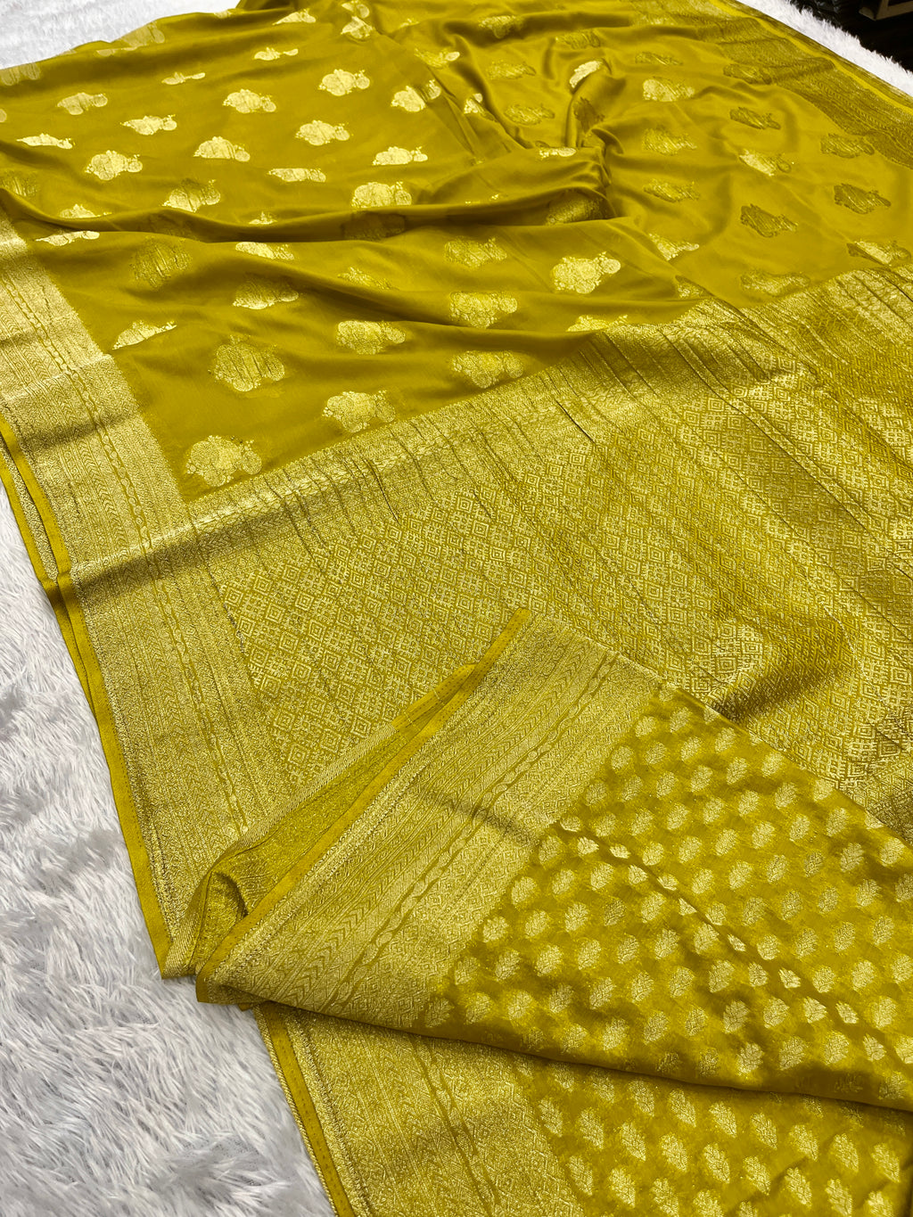 Chinon Silk Karry  Buta  Design Lemon color  Saree CN08