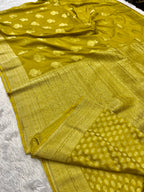 Chinon Silk Karry  Buta  Design Lemon color  Saree CN08