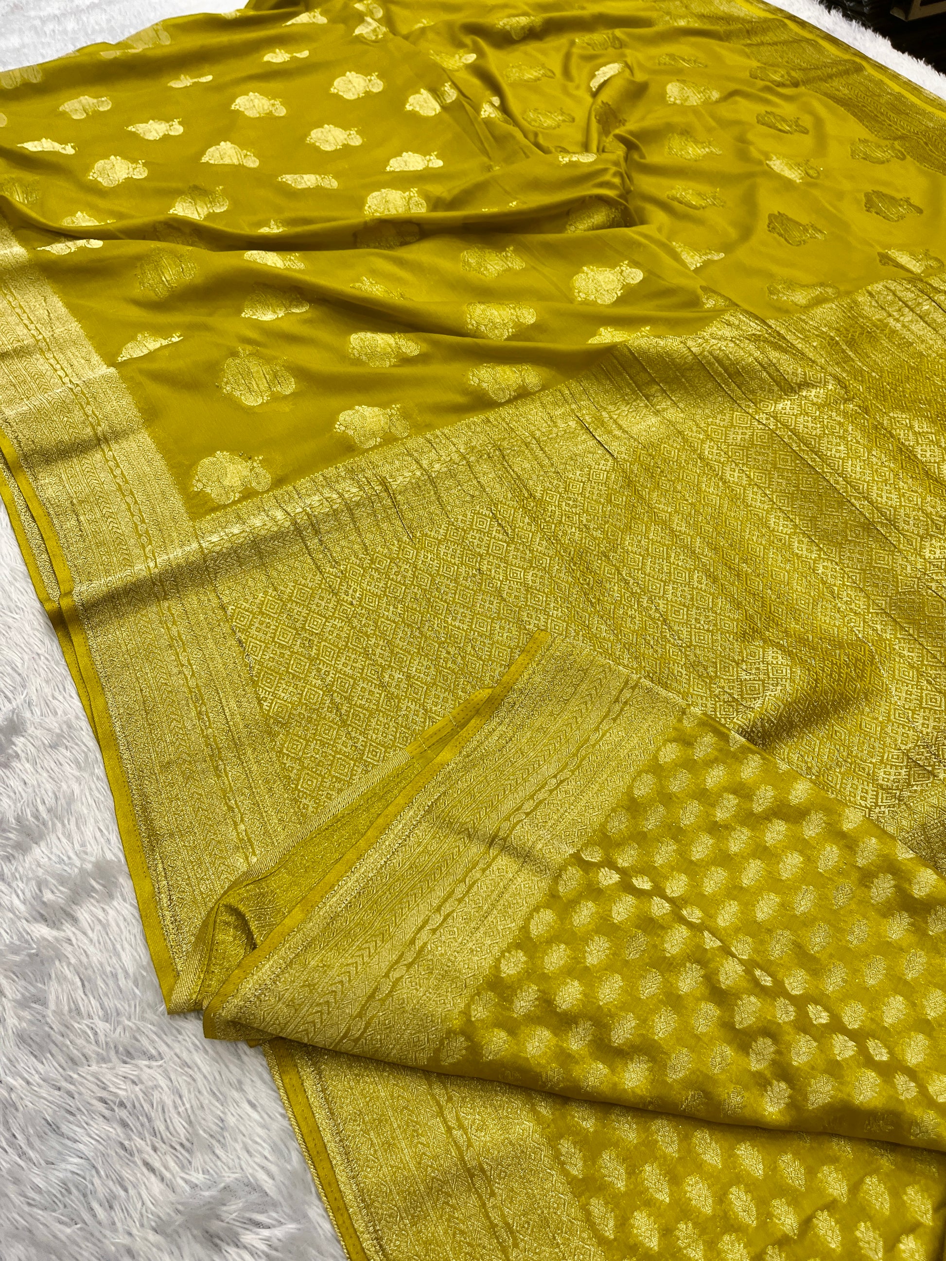 Chinon Silk Karry  Buta  Design Lemon color  Saree CN08