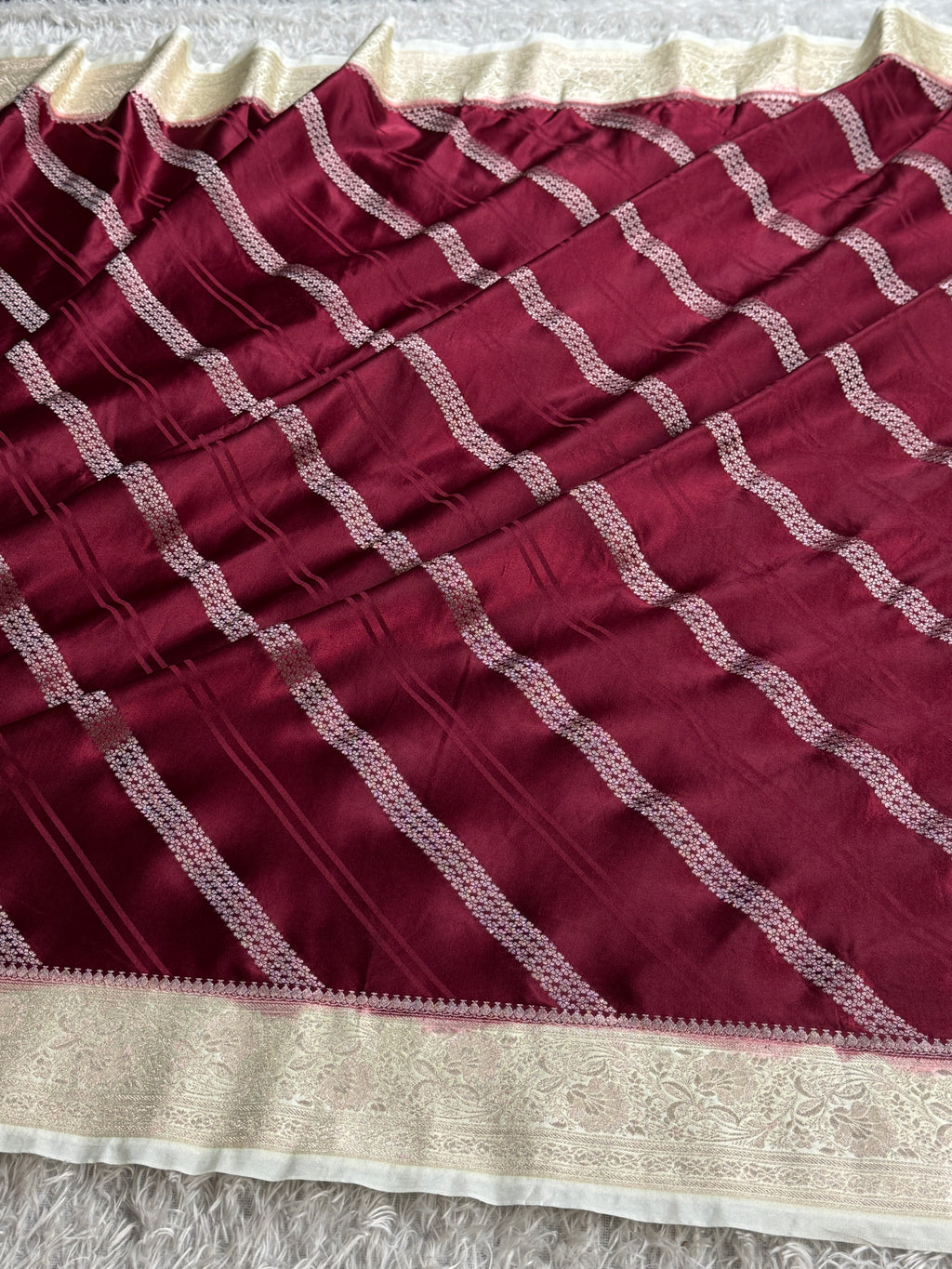 Wine & Beige Mashru Kataan Silk Banarasi Saree with Rich Zari Pallu | MKS787
