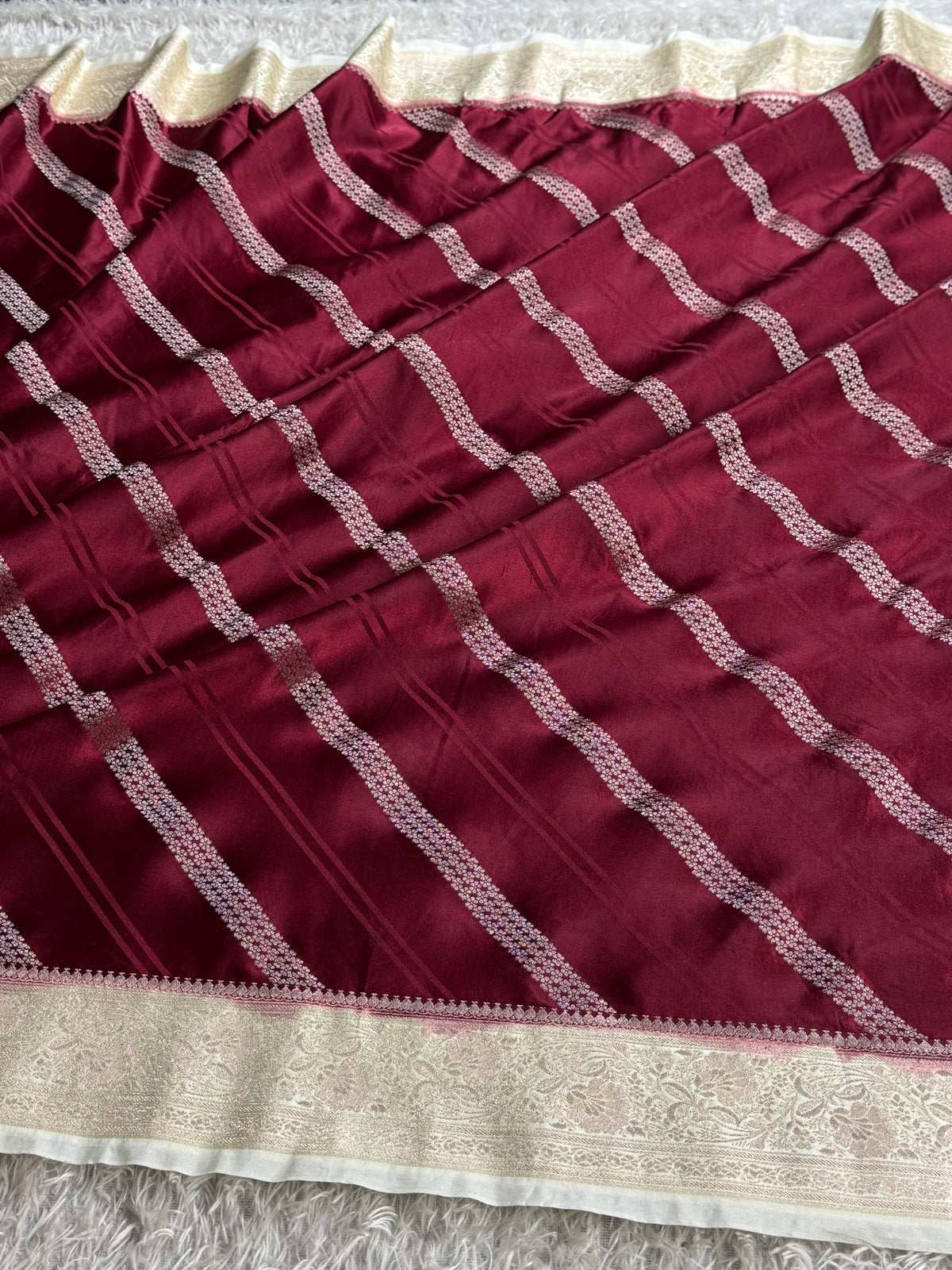 Wine & Beige Mashru Kataan Silk Banarasi Saree with Rich Zari Pallu | MKS787