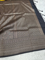 Black Banarasi Dupion Silk Saree with Embossed Antique Zari Weaving & Rich Antique Zari Pallu | STF90