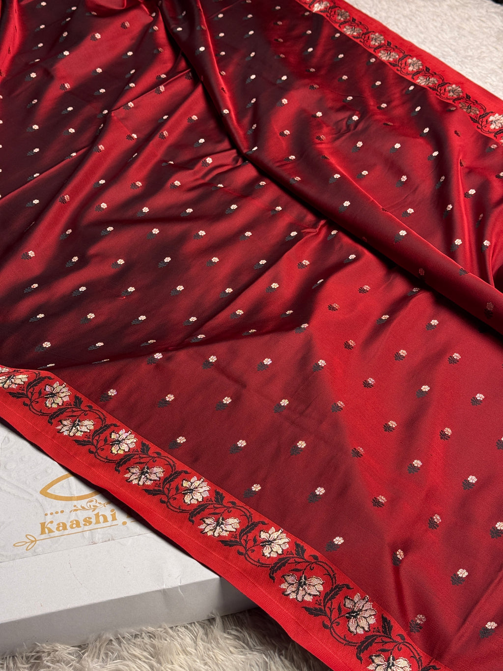 Maroon Banarasi Mashru Silk Saree with Buti Woven Design & Satin Patta Border MKS226