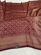 Wine Yellow Banarasi Dupion Silk Saree with Embossed Antique Zari Weaving & Rich Antique Zari Pallu | STF83