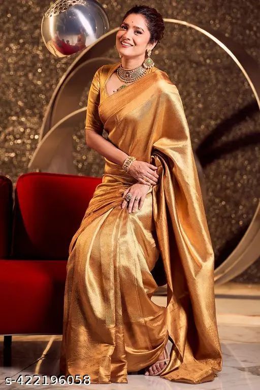 Celebrity inspired golden tissue silk Saree Ts119