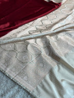 Elegant Maroon Mashru Kataan Silk Saree with Cream Contrast Zari Border – MKS632