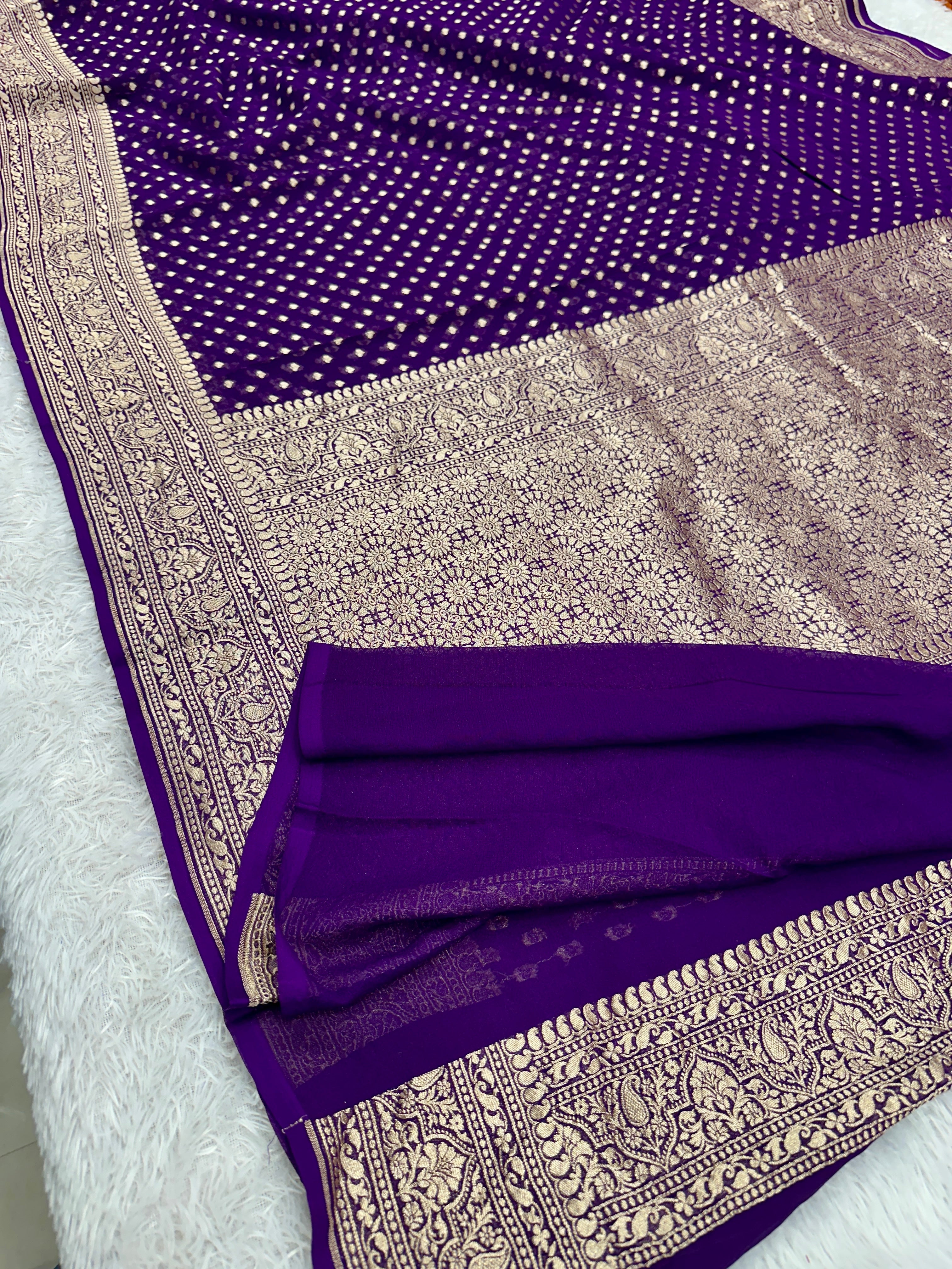 Purple Pure Natural Silk Khaddi Georgette Saree with Neem Zari Buti | PSG11