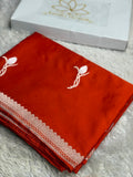 Orange Silver Meena Buta Banarasi Satin Mashru Silk Saree – Running Blouse | 780g MKS234