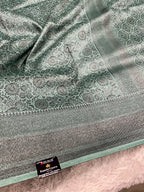 STF49 – Enchanting Sea Green Dupion Saree with Embossed Floral Woven Designs
