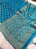 Chinon Silk Buta Zari Firozi Color Saree CN01