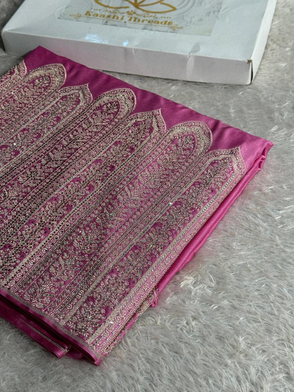 MKS809 – Premium Mashru Kataan Silk Saree with Ikkat Zari Weaving & 1 Lakh+ Swarovski Work
