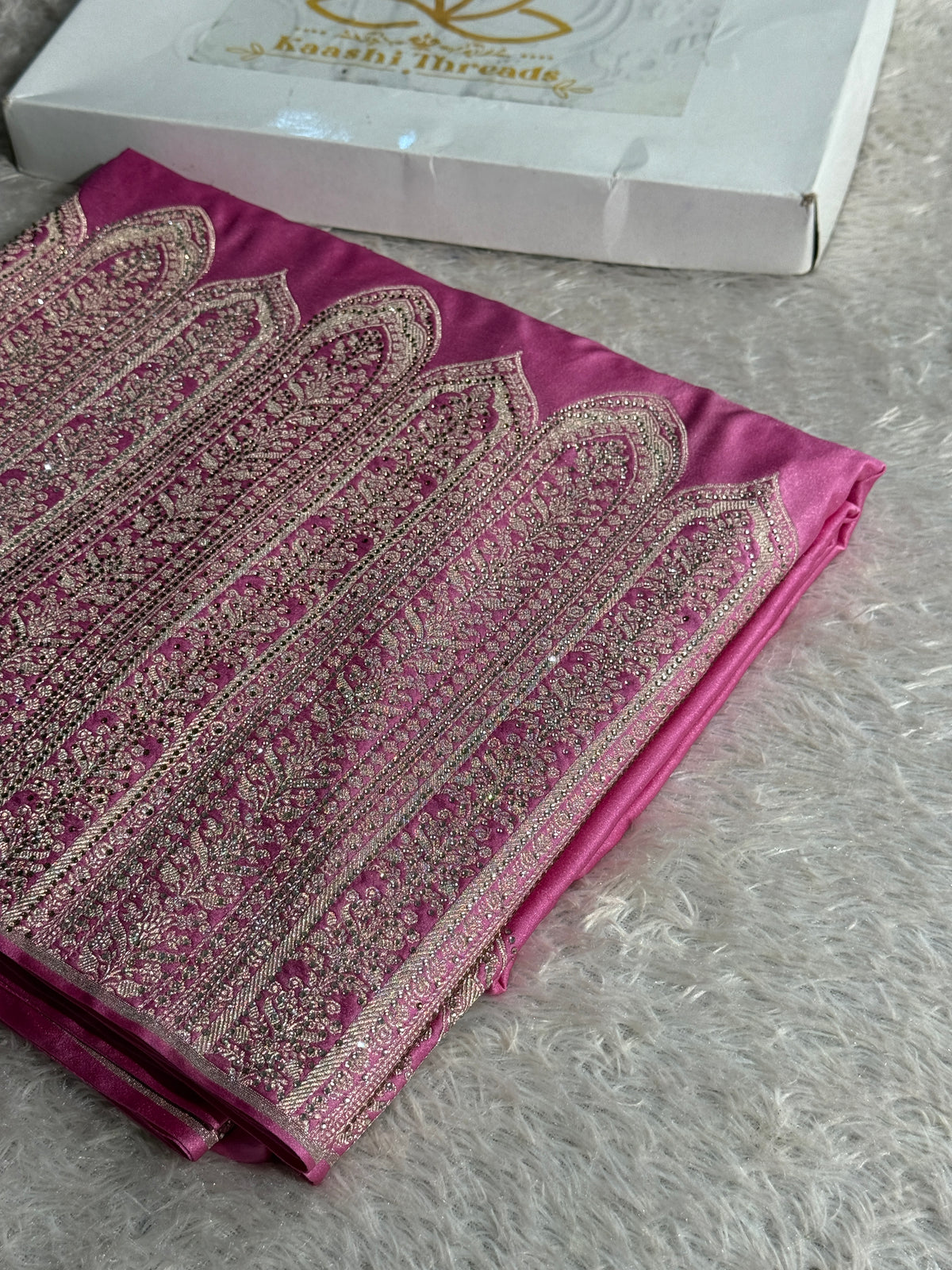 MKS809 – Premium Mashru Kataan Silk Saree with Ikkat Zari Weaving & 1 Lakh+ Swarovski Work