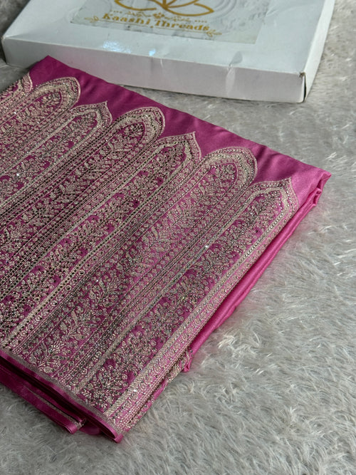 MKS809 – Premium Mashru Kataan Silk Saree with Ikkat Zari Weaving & 1 Lakh+ Swarovski Work
