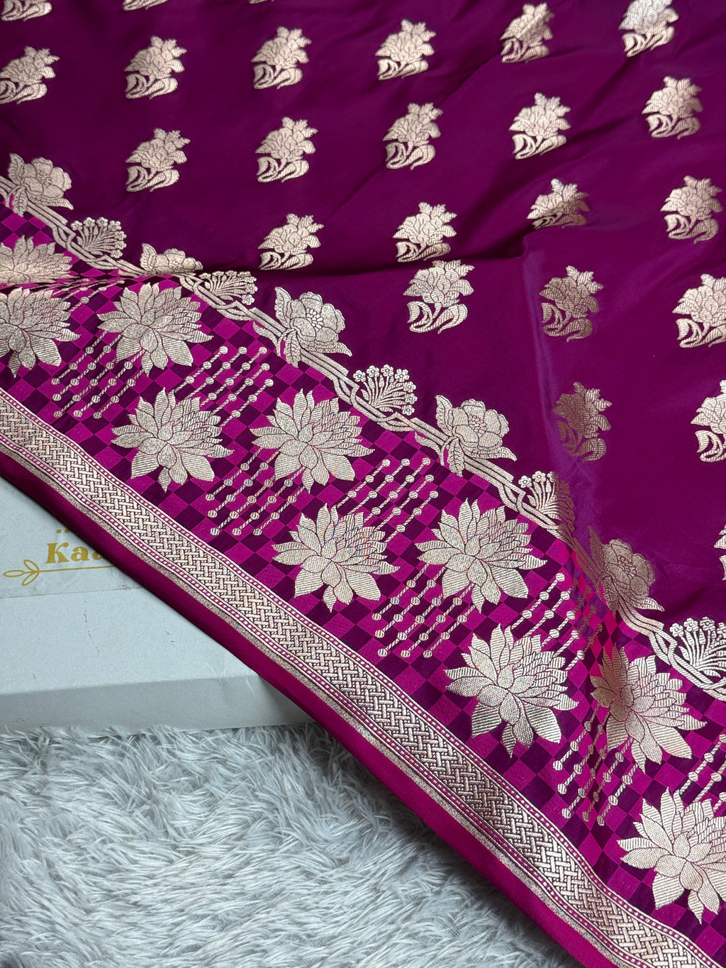 Magenta Buta Banarasi Mashru Silk Saree with Zari Weaving | Kaashi Threads MKS510