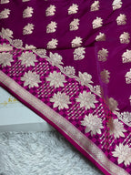 Magenta Buta Banarasi Mashru Silk Saree with Zari Weaving | Kaashi Threads MKS510