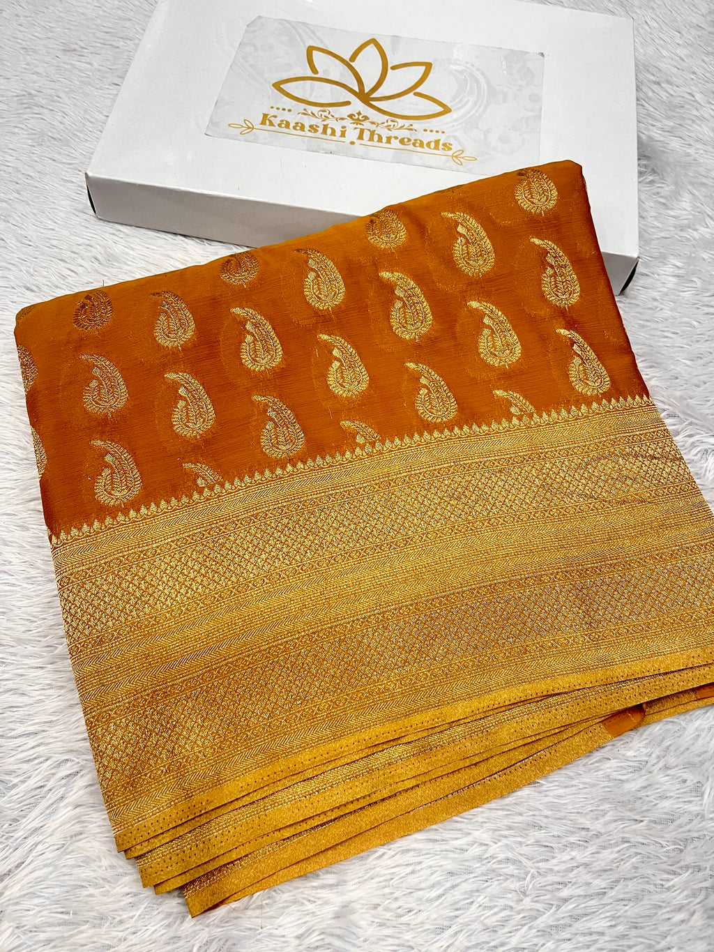 Chinon Silk Karry  Buta  Design Mustard color  Saree CN07