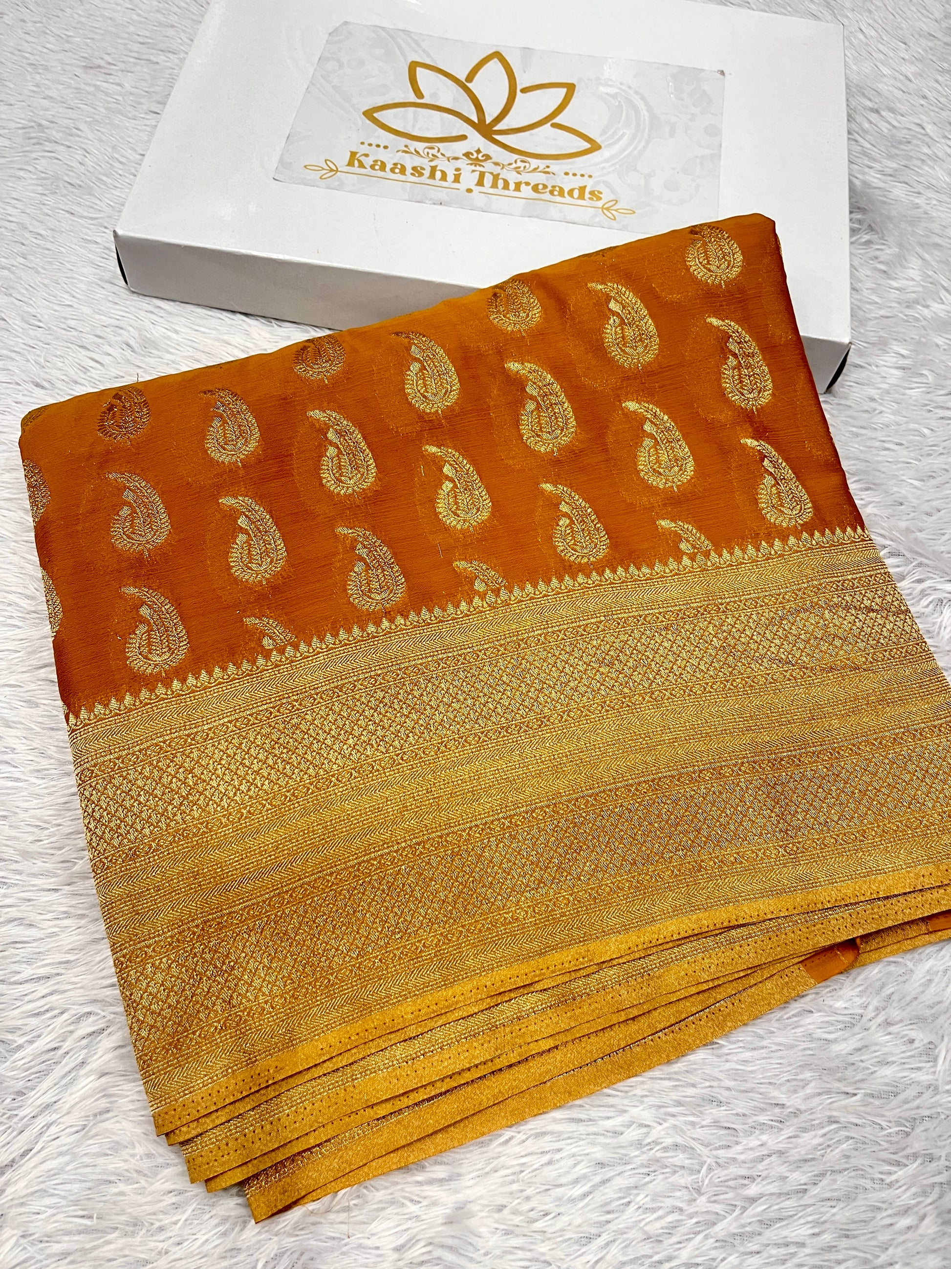 Chinon Silk Karry  Buta  Design Mustard color  Saree CN07