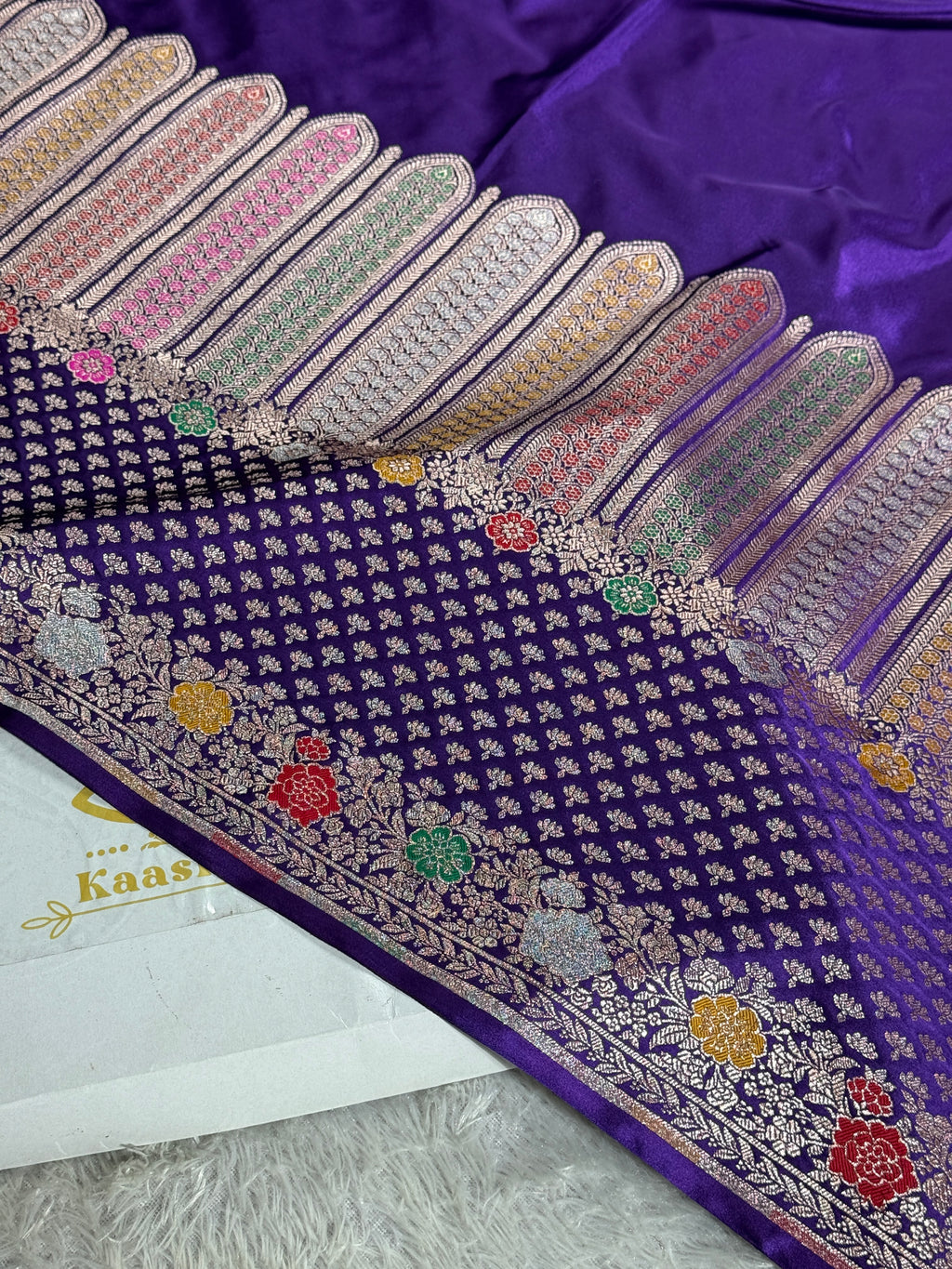 ✨ Royal Purple Meenakari Woven Banarasi Satin Mashru Silk Saree with Scalloped Border MKS212