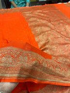 Luxury Pure Silk Crepe Saree with All Over Antique Buta Weaving, Rich Zari Border & Pallu – PS33