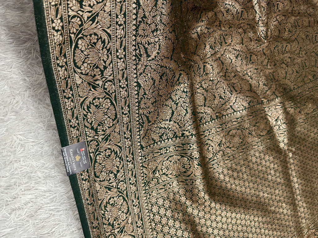 Green  Banarasi Dupion Silk Saree with Embossed Antique Zari Weaving & Rich Antique Zari Pallu | STF110