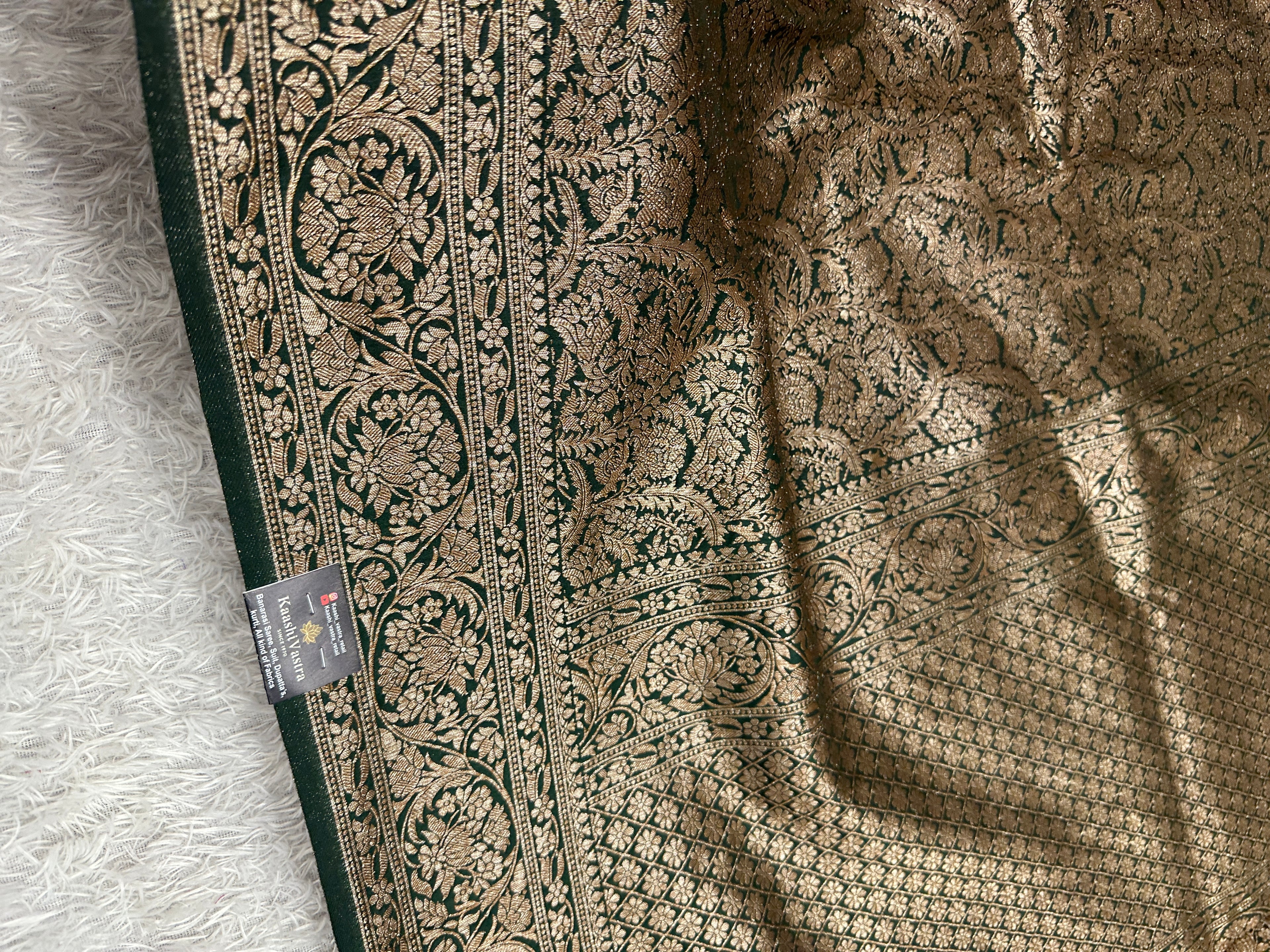 Green  Banarasi Dupion Silk Saree with Embossed Antique Zari Weaving & Rich Antique Zari Pallu | STF110