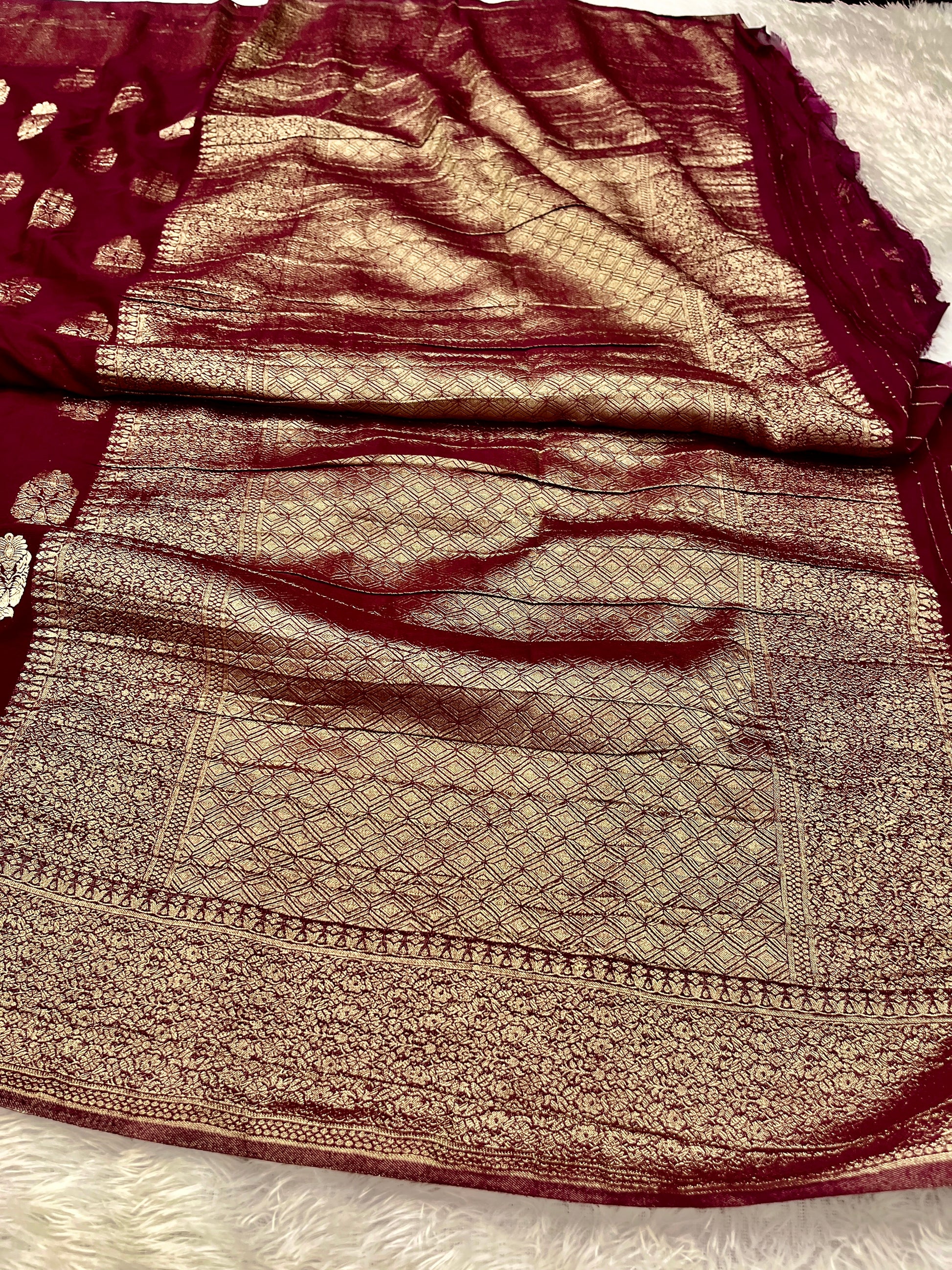 Chinon Silk Royal Buta   Design Wine Saree CN08